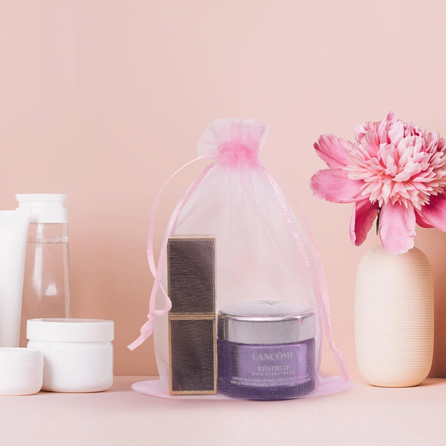 50 Pcs Pink Organza Bags 5x7 Inch, Small Mesh Bags Drawstring Jewelry Pouch Gift Bag Goody Bag for Wedding Party Favor