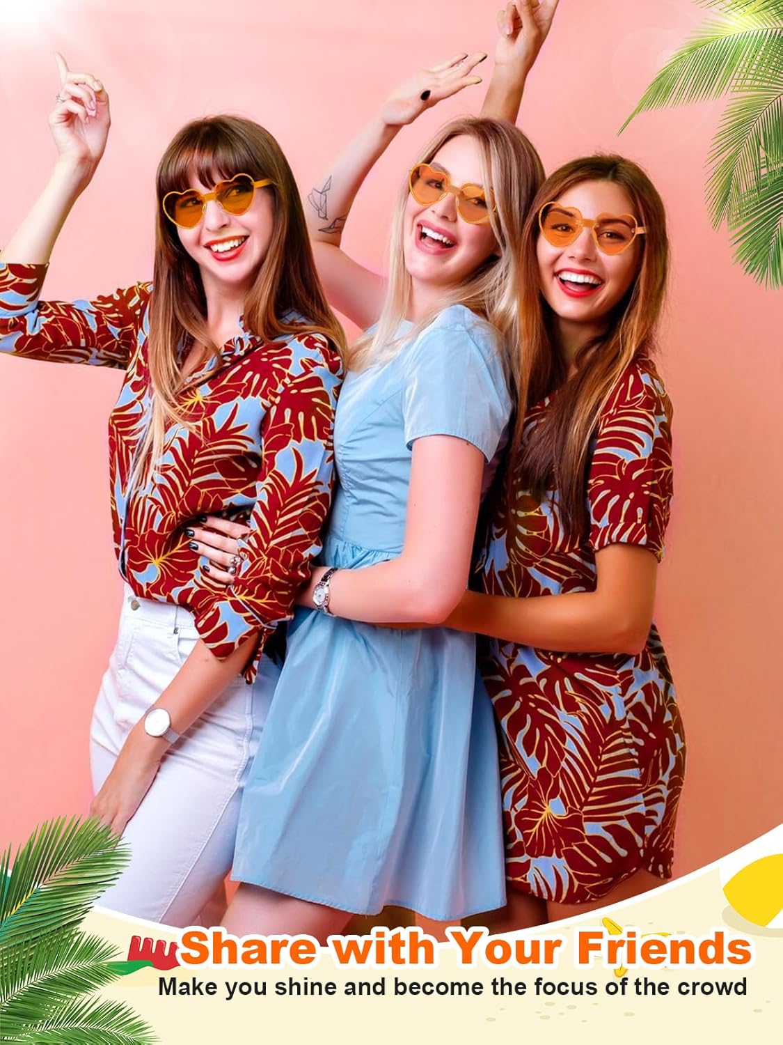 12 Pairs Heart Shaped Sunglasses for Women Colorful Glasses Fun Trendy Transparent Heart Sunglasses Party Favor (Orange)