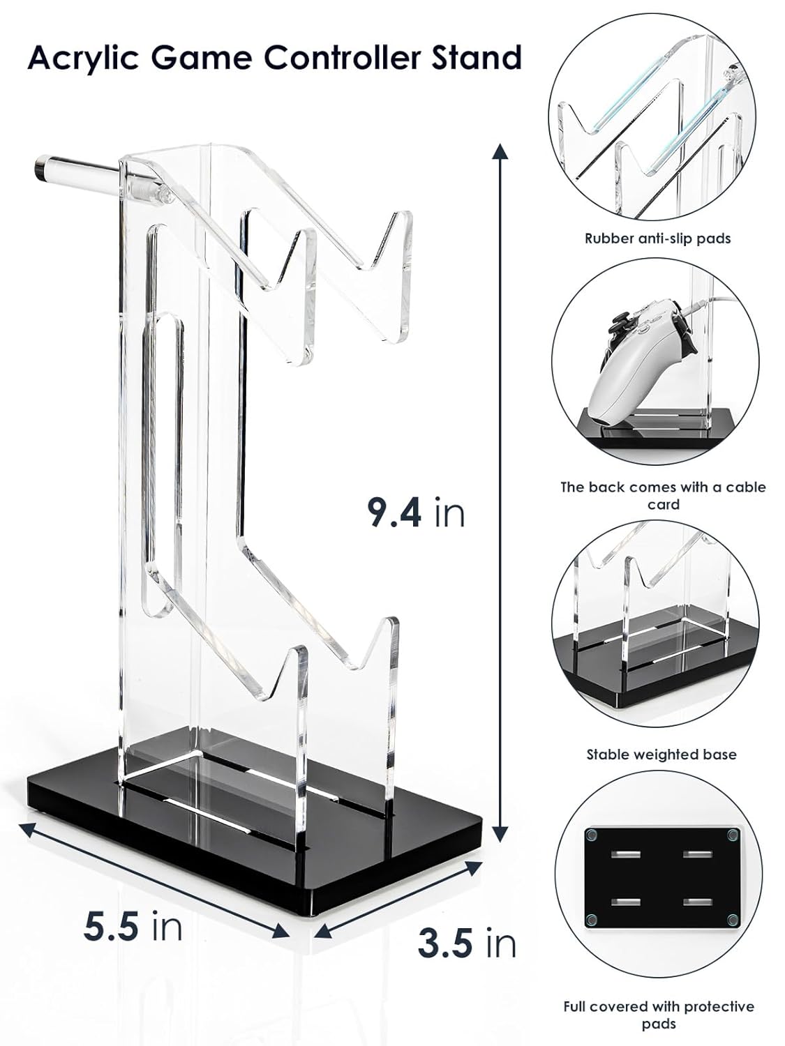 OAPRIRE Headset and Controller Stand, Space-Saving 2 Tier Game Controller Holder, Acrylic Controller and Headset Stand for Desktop, Universal Design Compatible with PS5/PS4/Xbox/Switch (Deep Black)