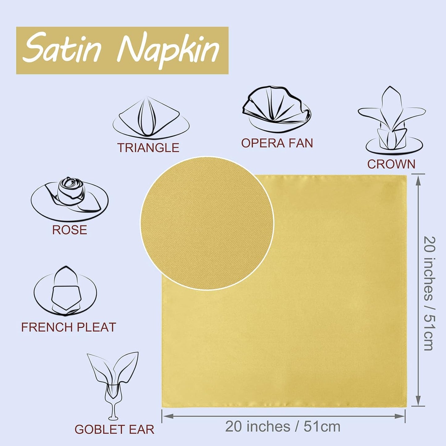 Horbaunal 16 Pack Gold Satin Napkins 20 x 20 Inch, Square Soft Table Dinner Napkins, Silky Cloth Napkins Table Decoration for Weddings Banquets Parties