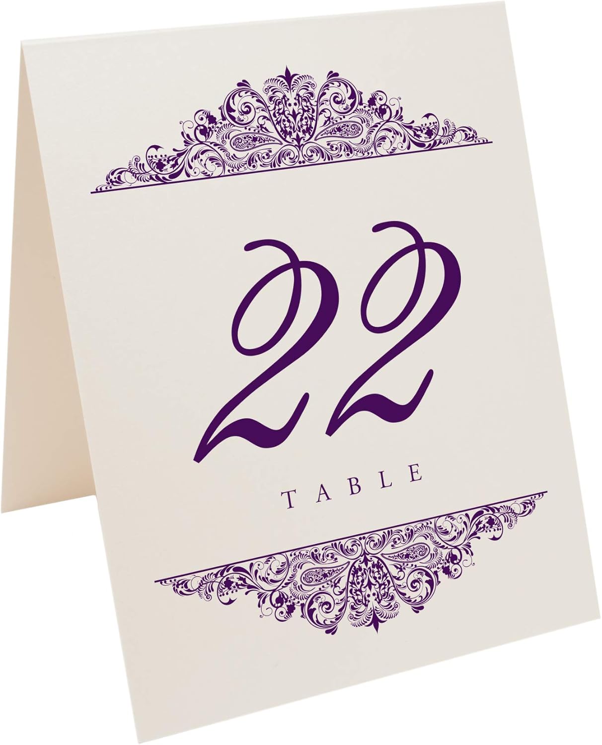 Paisley Wedding Table Numbers (Select Color/Quantity), Champagne, Eggplant, 1-125, Double Sided, Tent or Use in a Stand, Great for Parties & Restaurants - Made in the USA