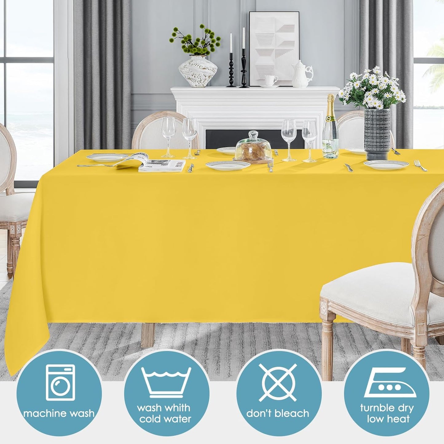 VidaFete Tablecloth 10 Pack 90 * 156inch Rectangle Table Cloth Polyester, Stain Wrinkle Resistant Polyester Dining Table Cover for Kitchen Dinning Party Wedding Rectangular Buffet Decoration(Yellow)