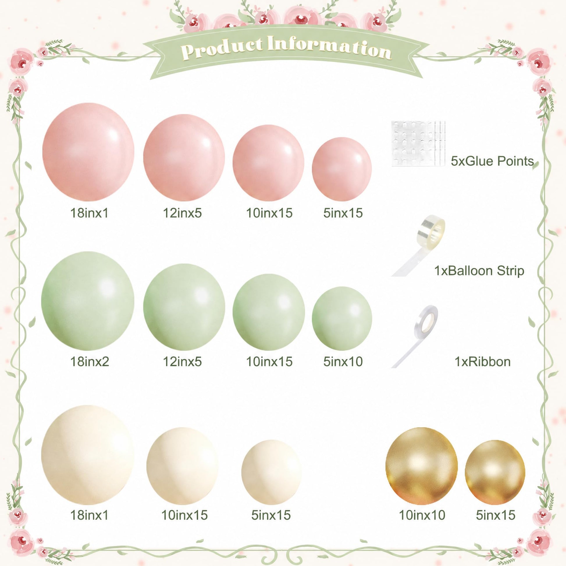 Pink and Green Gold Balloon Arch Kit for Baby Shower Birthday Decorations