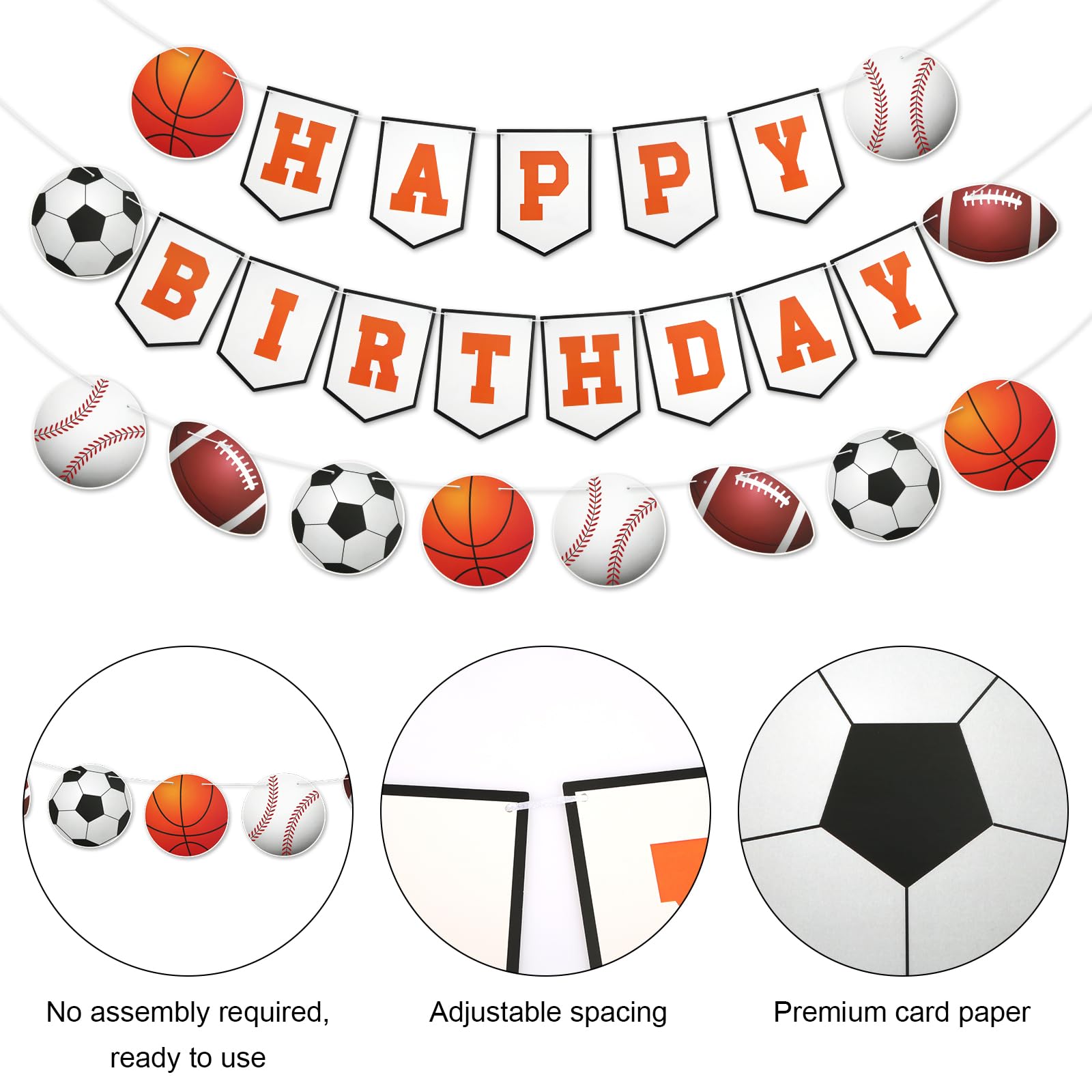 3pcs Sports Birthday Party Banner, Sports Themed Party Decorations