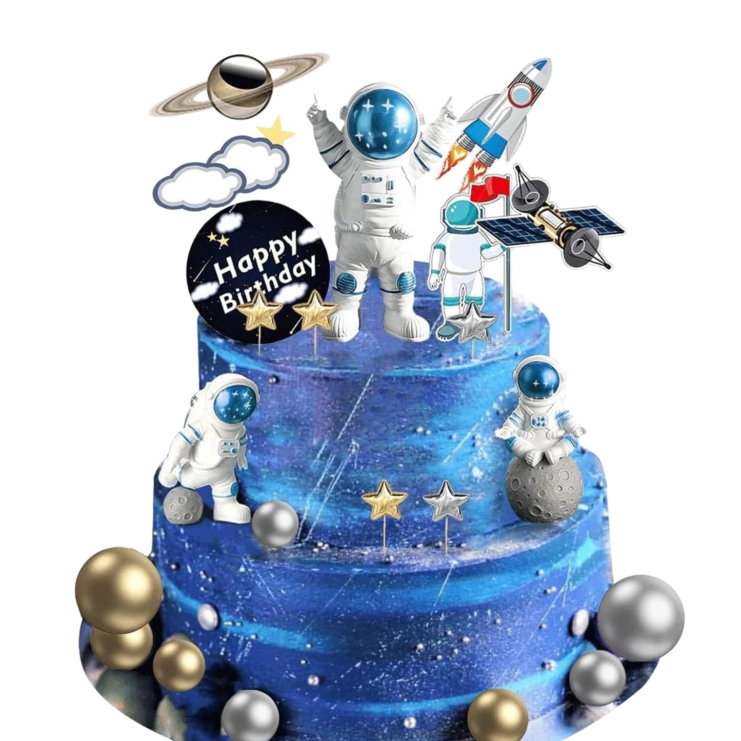 22Pcs Space Cake Topper,Space Cupcake Toppers Astronaut Figurine Birthday Outer Space Themed Party