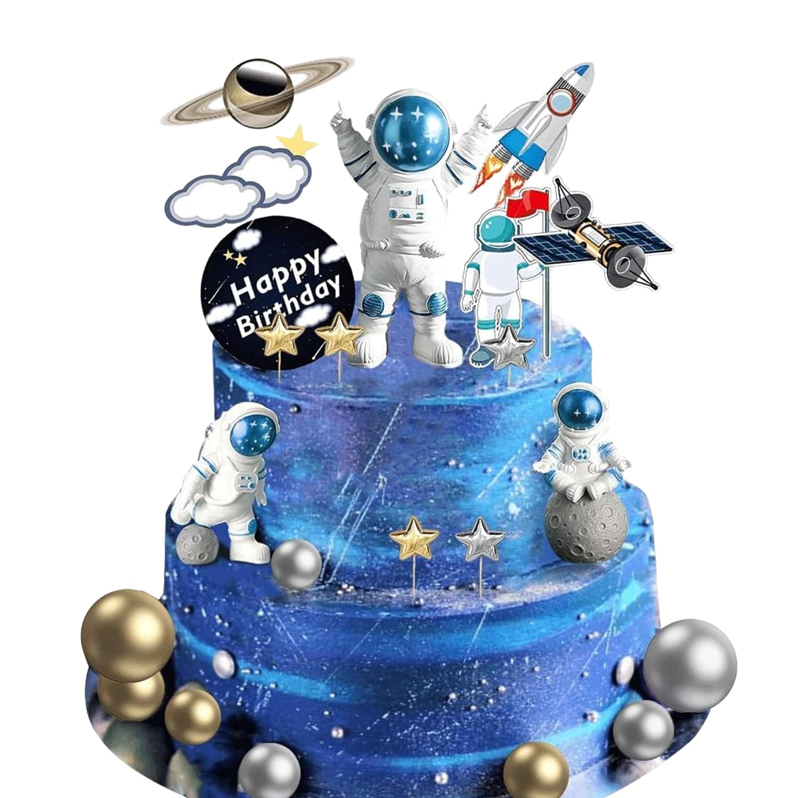22Pcs Space Cake Topper,Space Cupcake Toppers Astronaut Figurine Birthday Outer Space Themed Party