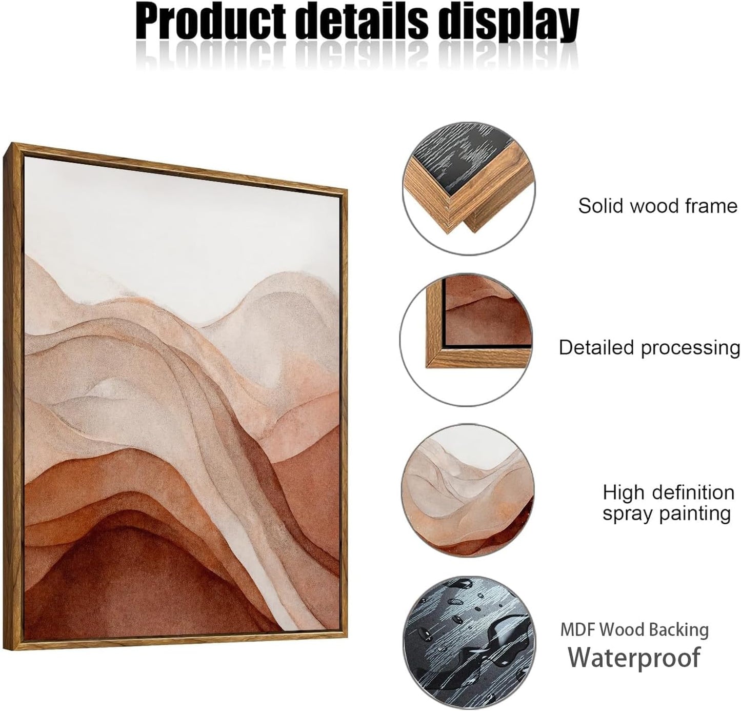 myusuar 3 Piece Large Abstract Framed Wall Art For Living Room, Smoke Texture Ink Warm Brown Terracotta Canvas Wall Art Modern Minimalist Art Prints Wall Décor For Bedroom Office 12x16in