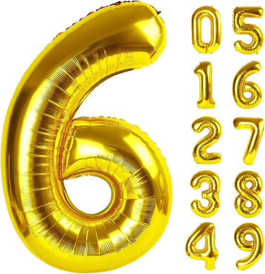 Gold Number 6 Balloons,40 Inch Giant Number 6 Balloons Foil Mylar Helium Gold Number Balloons for 6th 16th 26th 60th 66th Birthday Party Supplies Anniversary Event Celebration Decorations
