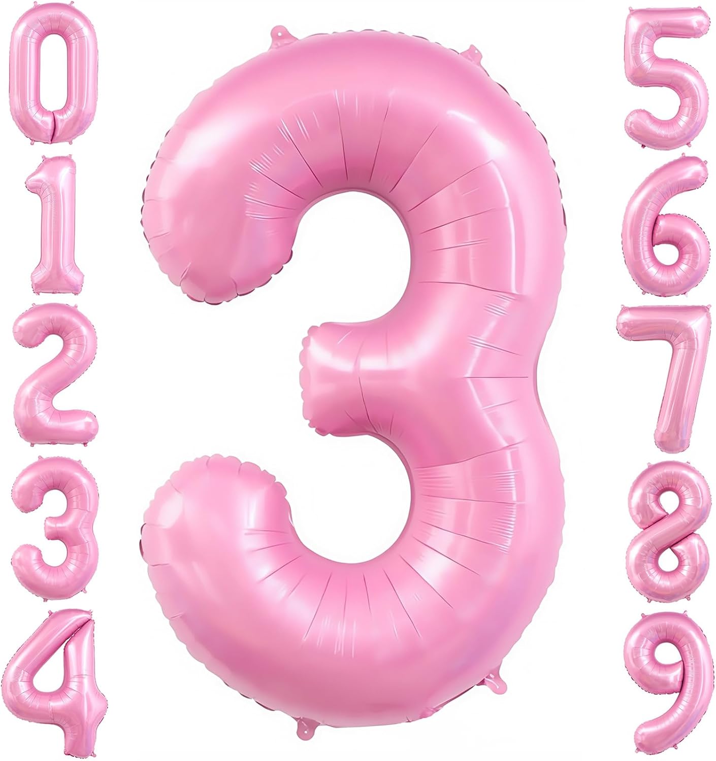 Pastel Pink 3 Balloon, Light Pink 3 Balloons Number,40 Inch Helium Foil Mylar Number 3 Balloon for Birthday Party