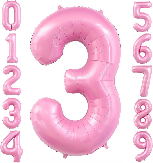 Pastel Pink 3 Balloon, Light Pink 3 Balloons Number,40 Inch Helium Foil Mylar Number 3 Balloon for Birthday Party