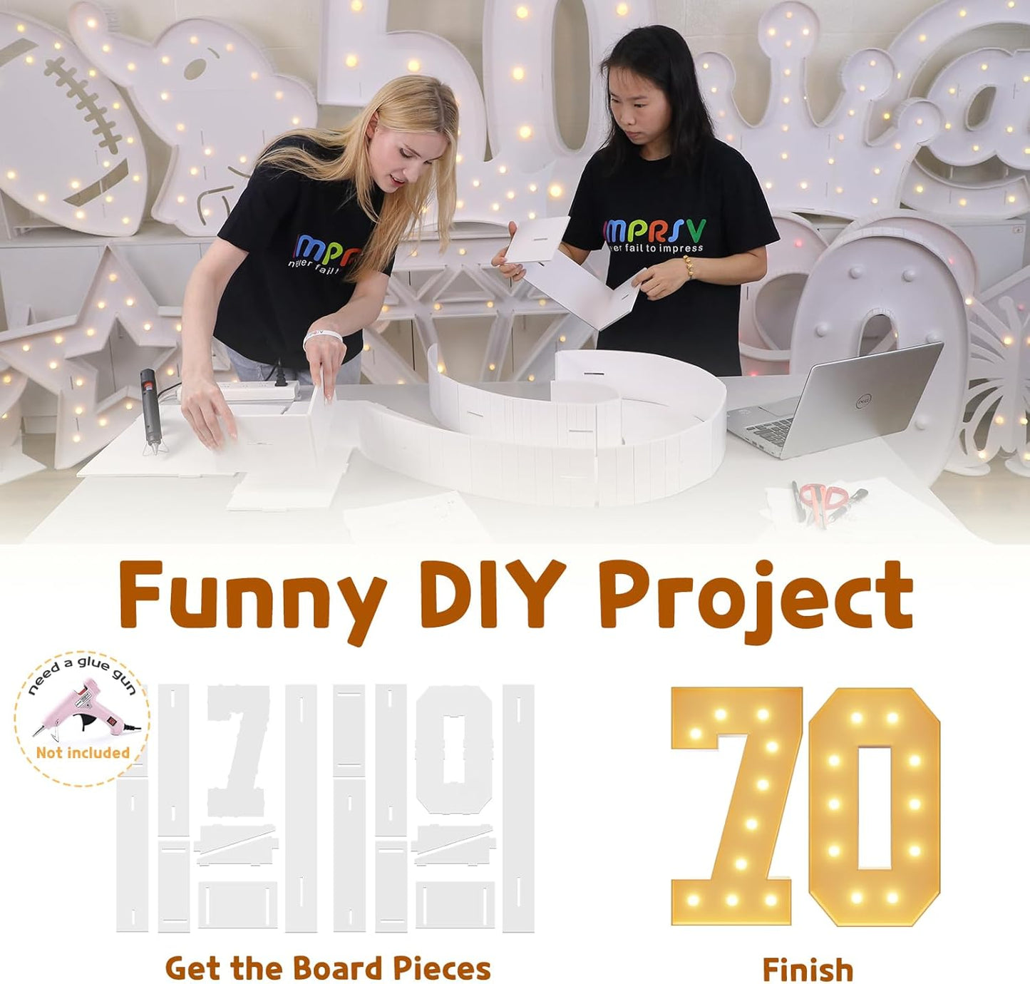 imprsv 4FT Light Up Numbers, Marquee Numbers 70th Birthday Decorations for Women Men, Large Light Up 70 for Birthday Women Foam Board Anniversary Party Decorations Arch Kit (DIY)