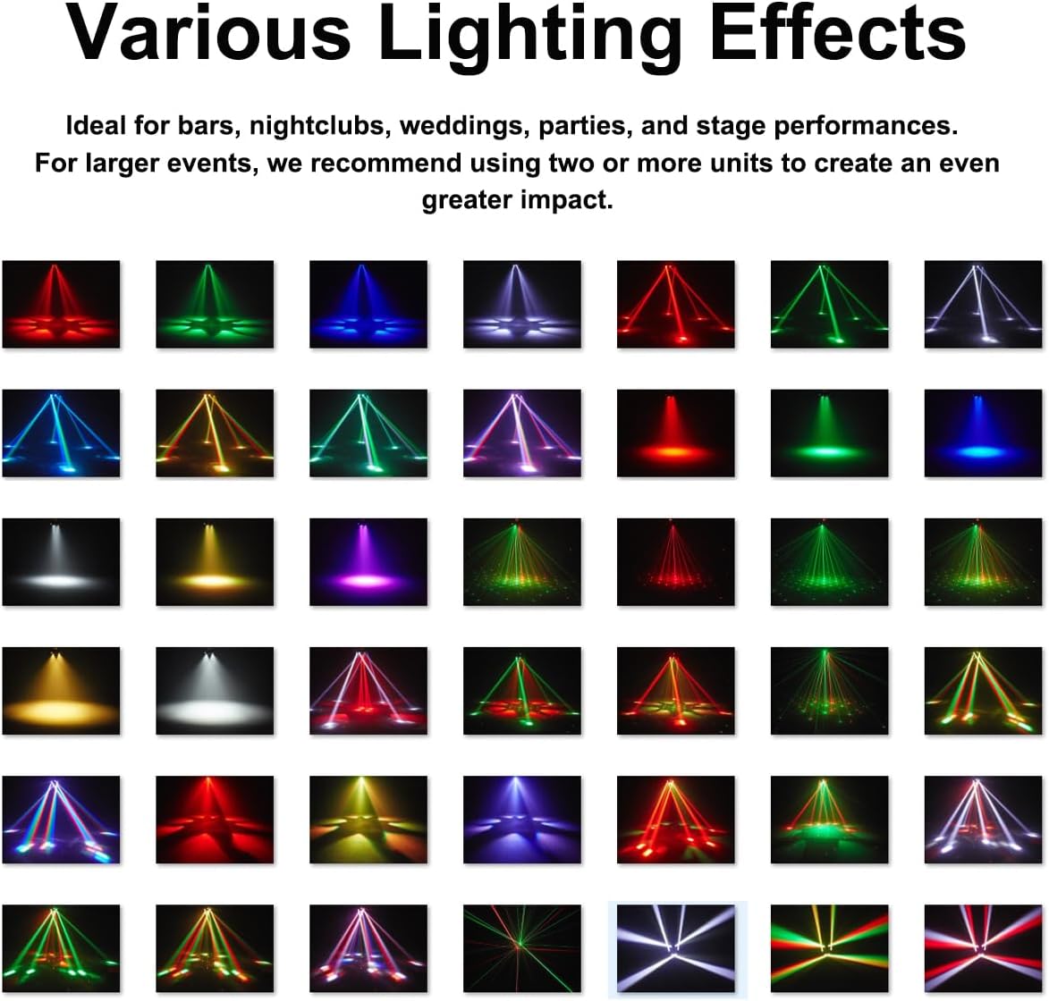 Moving Head Dj Lights for Parties, 180W LED RGBW 6 Arms with Mixed Lighting Effects,DJ Stage Lighting for Party Disco Club Wedding Bar (4)