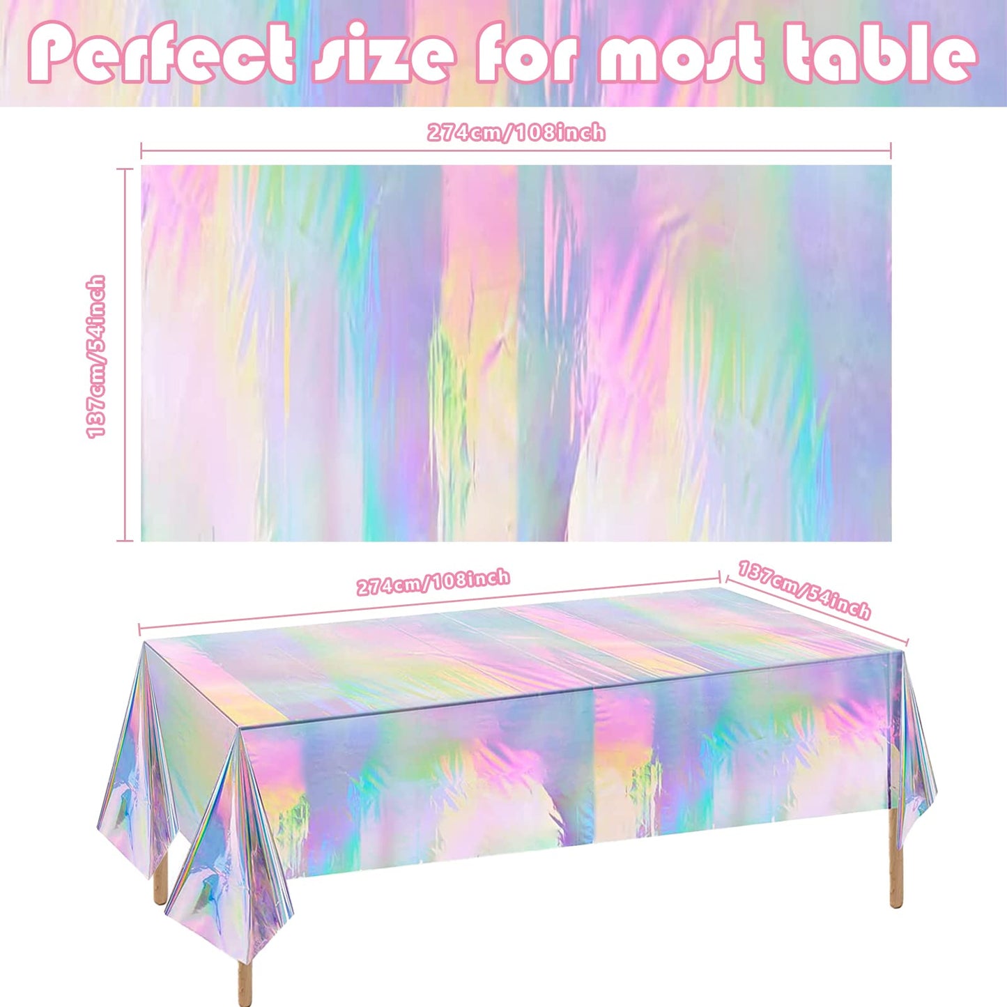 OHOME 4 Pack Iridescence Plastic Tablecloths Disposable Galentines Day Decorations New Years