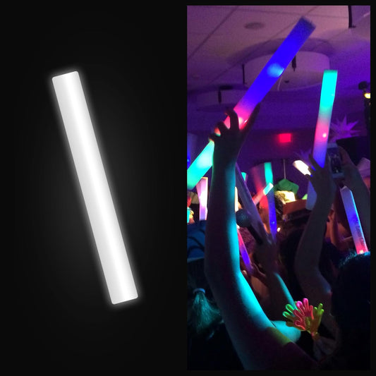 Foam Glow Sticks Bulk - 100 White Foam Light Up Sticks and LED Foam Sticks - 100 Reusable 16" Light Up Foam Sticks White Foam Glow Sticks for Wedding, Parties, and Dancing