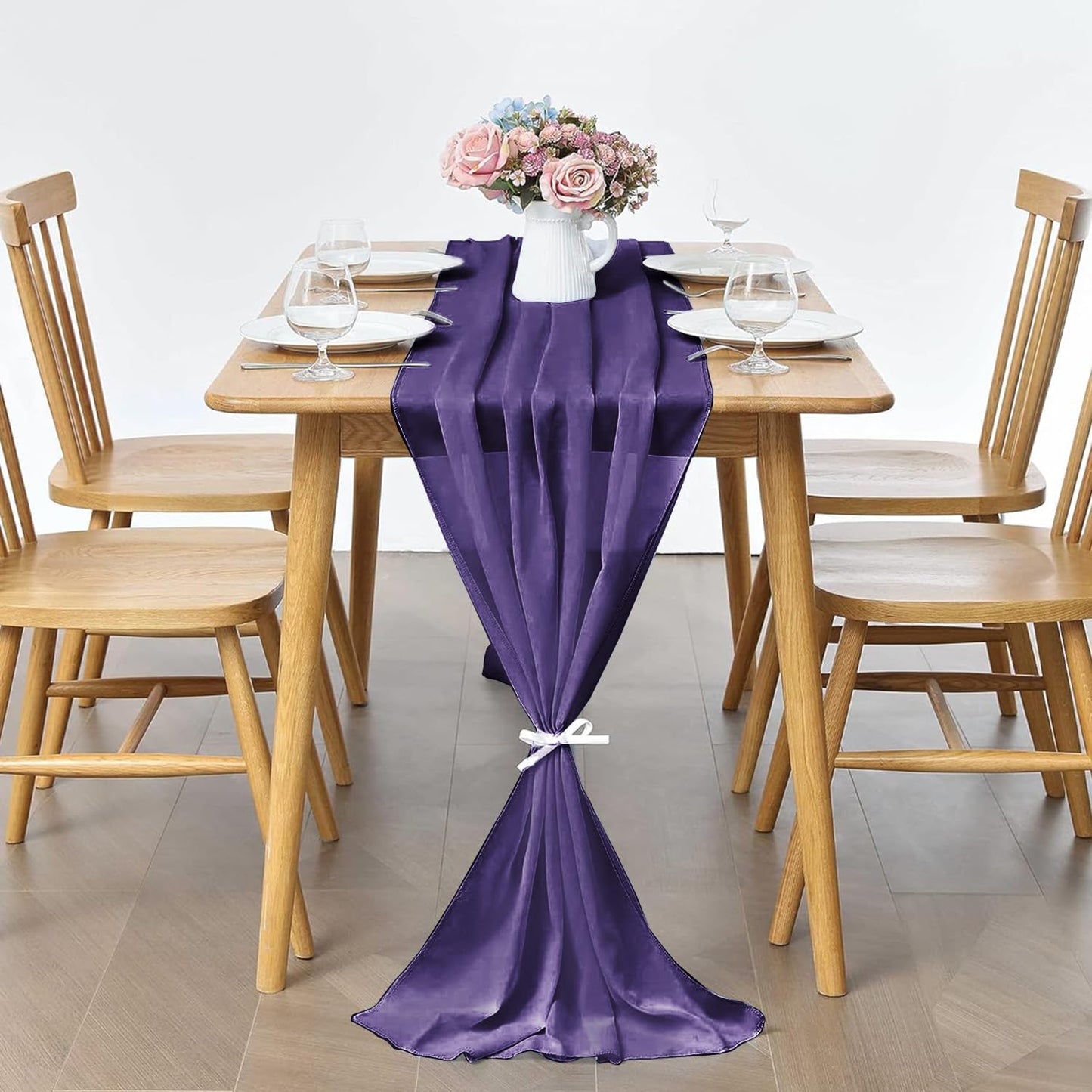 5 Pack 10Ft Chiffon Purple Table Runner Sheer 29x120 Inch for Romantic Wedding Decor Bridal & Baby Shower Birthday Rustic Party Decoration