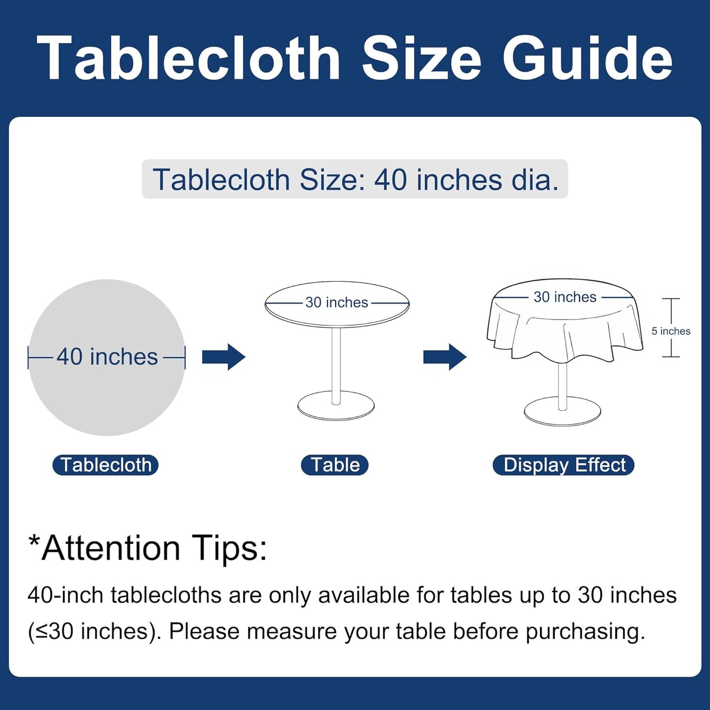 Hiasan Round Linen Table Cover 40 Inch - Wrinkle and Stain Resistant Washable Polyester Fabric Table Cloth for Dining Room Kitchen Party, White