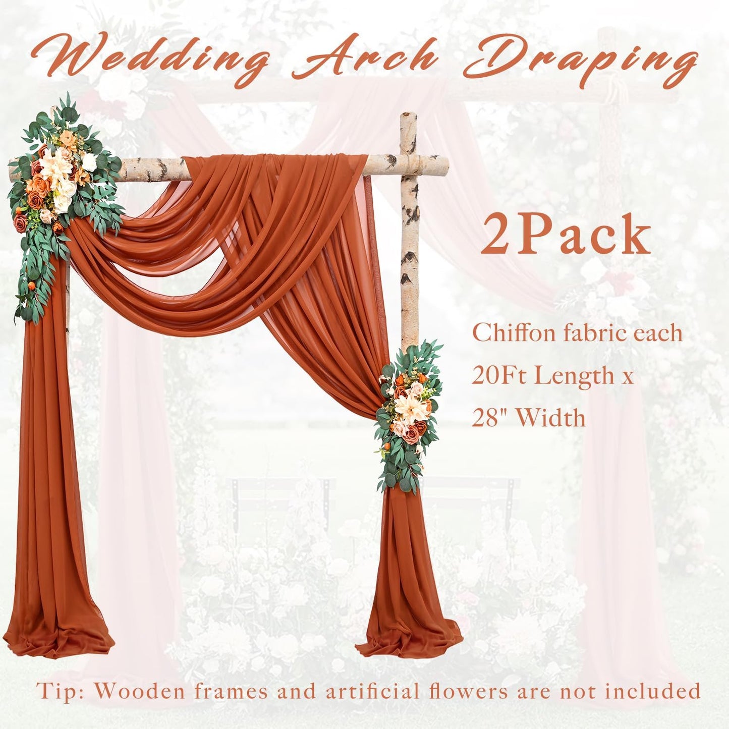 Wedding Arch Draping Fabric 2 Panels 20Ft Length x 28" Width Terracotta Photography Arch Drapes Chiffon Fabric Sheer Curtains Backdrop for Party Bridal Wedding Ceremony Ceiling Stage Reception Decor