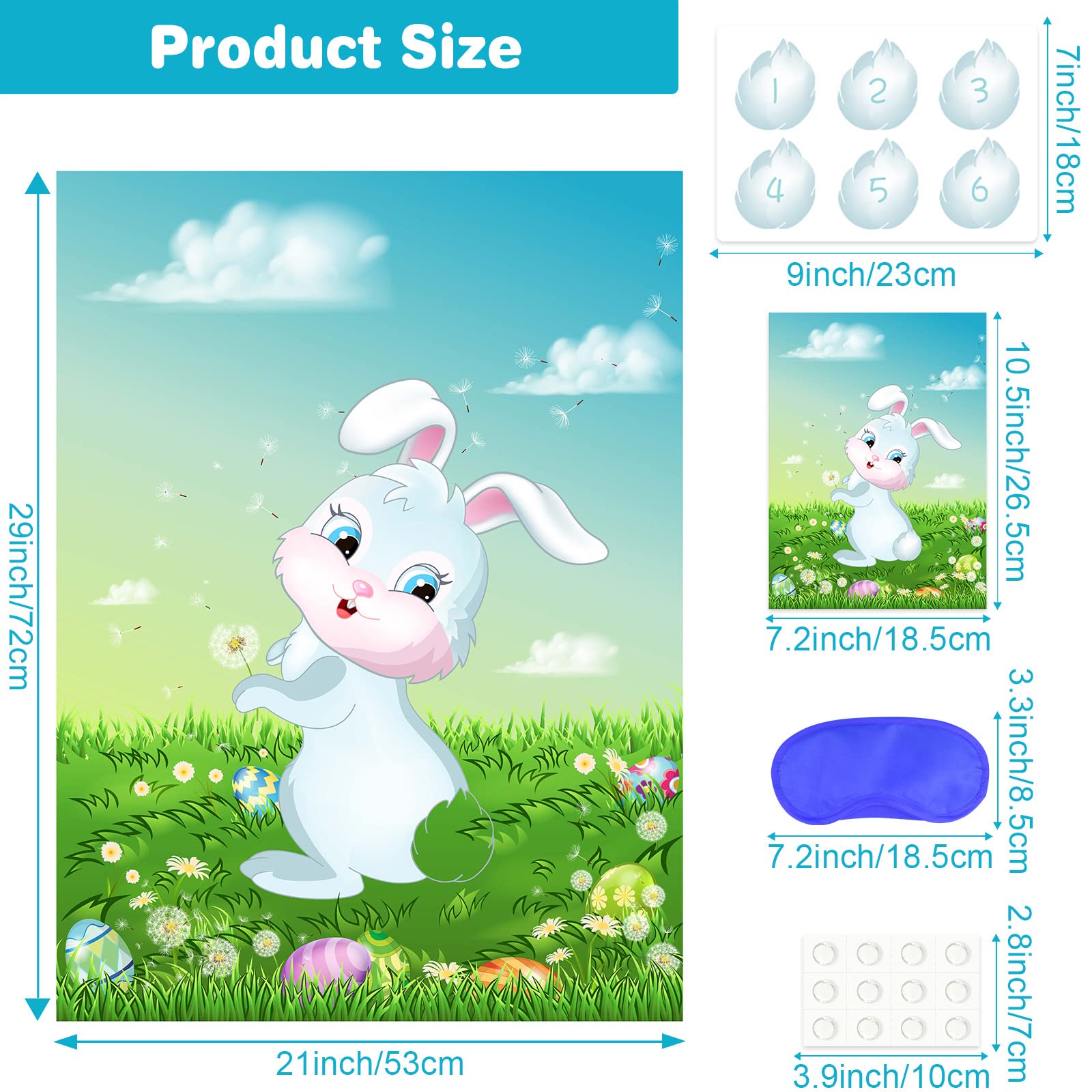 ASTARON Pin The Tail on The Bunny Game for Birthday Party, Easter Party Game with 24 pcs Tail