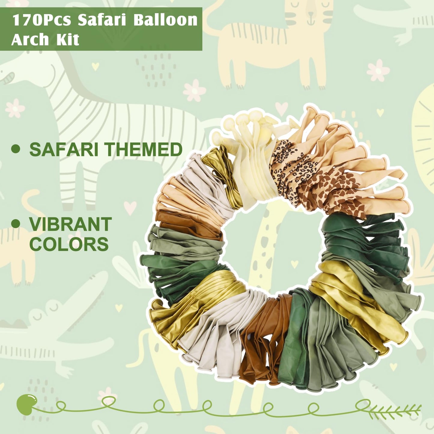 170Pcs Jungle Safari Balloons Arch Garland Kit with Palm Leaves