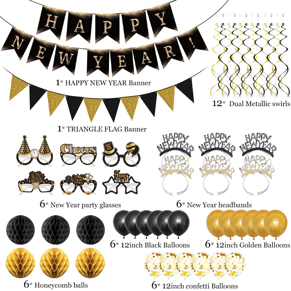 Happy New Year Eve Party Supplies 2027– Complete New Years Decorations Set with Happy New Year