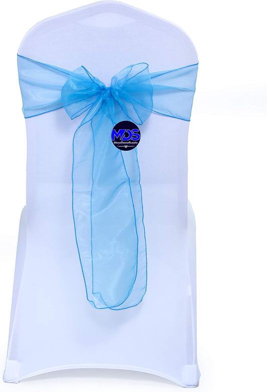 MDS Pack of 75 PCS Organza Chair Sashes Wider Dining Chair Bows Ribbon Tie Back for Wedding Party Birthday Bridal Shower Reception Event Banquet Home Chair Cover Decoration - Blue