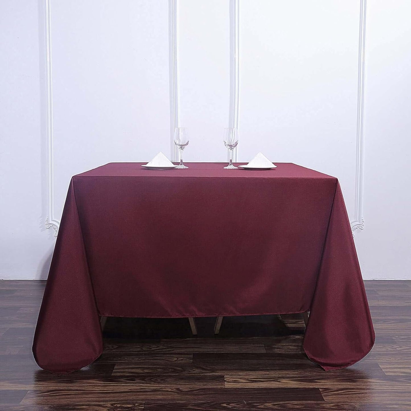Efavormart 90" Square Polyester Table Overlay for Wedding Kitchen Dining Events - Burgundy