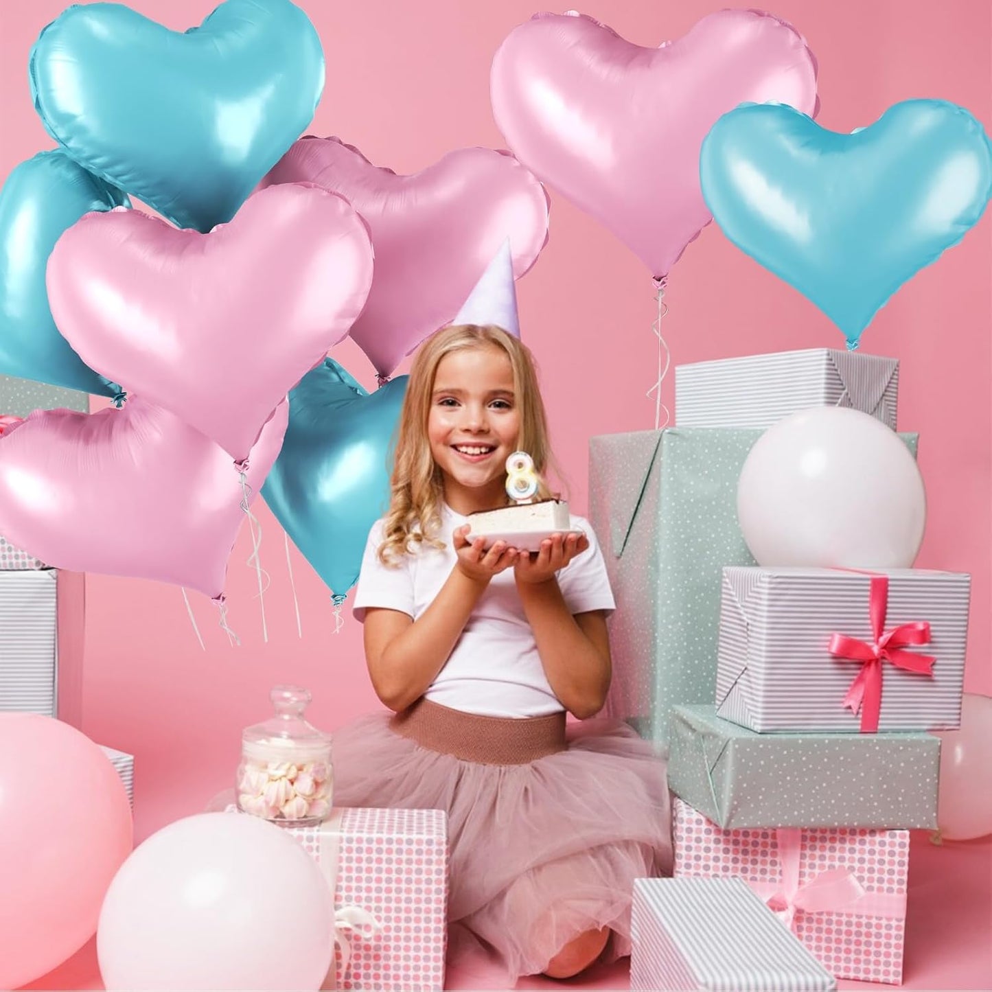 24 Inch Pink Blue Heart Balloons, Baby Pink Heart Shaped Foil Balloons,Pastel Blue Helium Balloon for Kids Gender Reveal Valentines Day Baby Bridal Shower Wedding Birthday Party Decorations