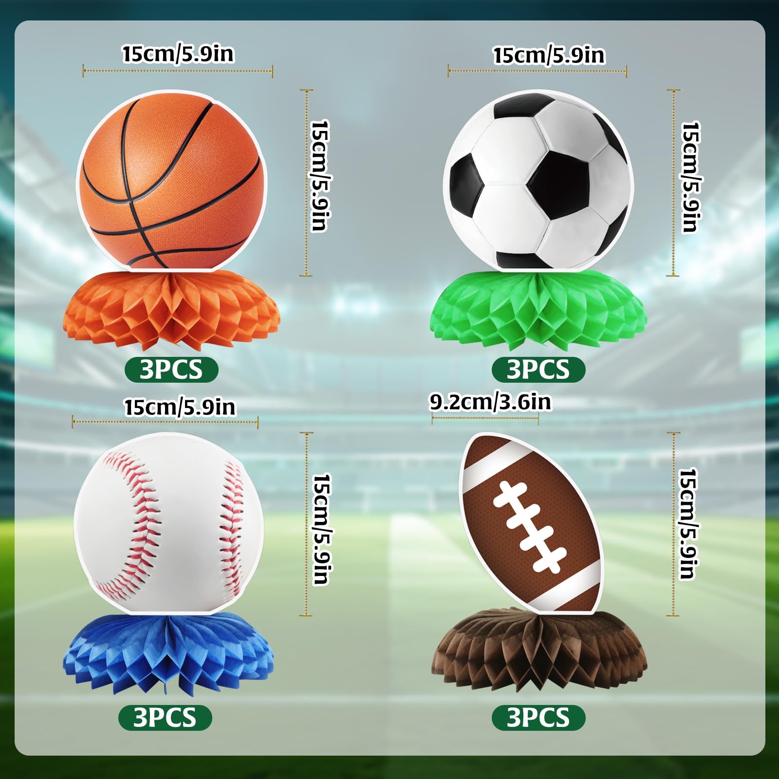 12Pcs Sports Birthday Party Decorations, Sports Theme Party Supplies Sports Party Decor, Sports