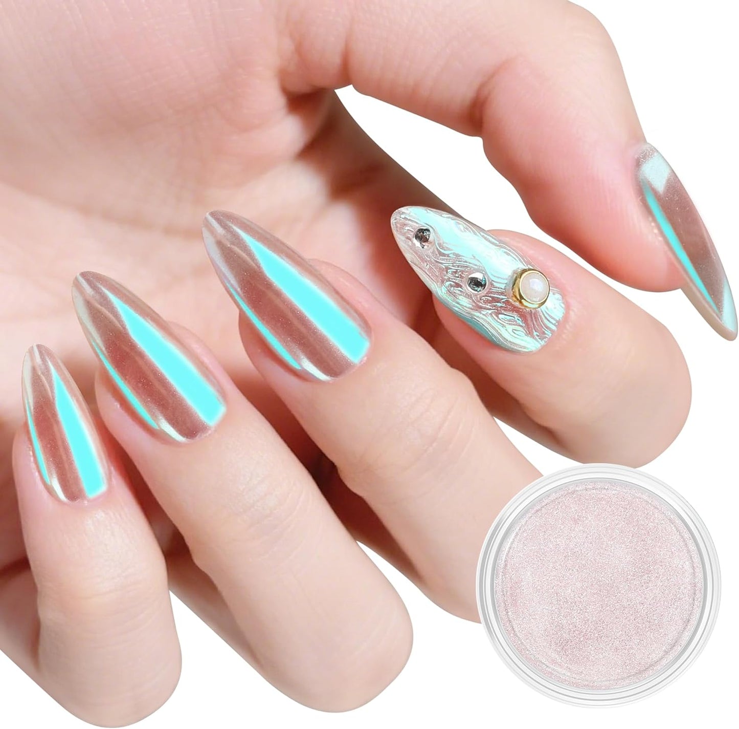 Artdone Aurora Chrome Nail Powder, Iridescent Unicorn Powder Metallic Mirror Effect Pigment Pearlescent Mermaid Pearl Glitter Dust Kit, Nail Art Decoration, Resin Craft