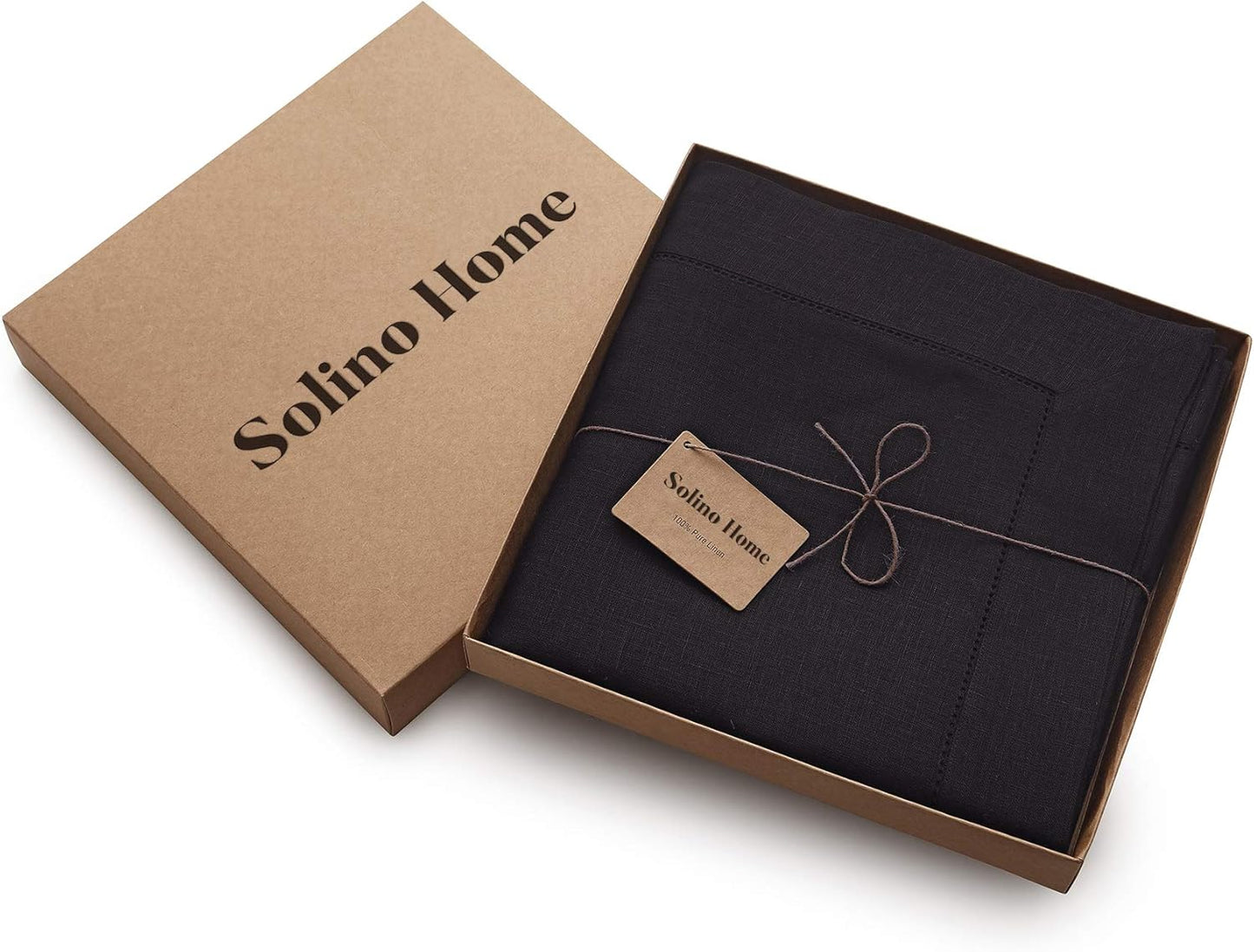 Solino Home Linen Tablecloth 60 x 120 Inch - Classic Hemstitch 100% Pure Linen Black Table Cloth for Rectangle Tables - Machine Washable Tablecloth for Fall, Autumn, Halloween, Thanksgiving, Holiday