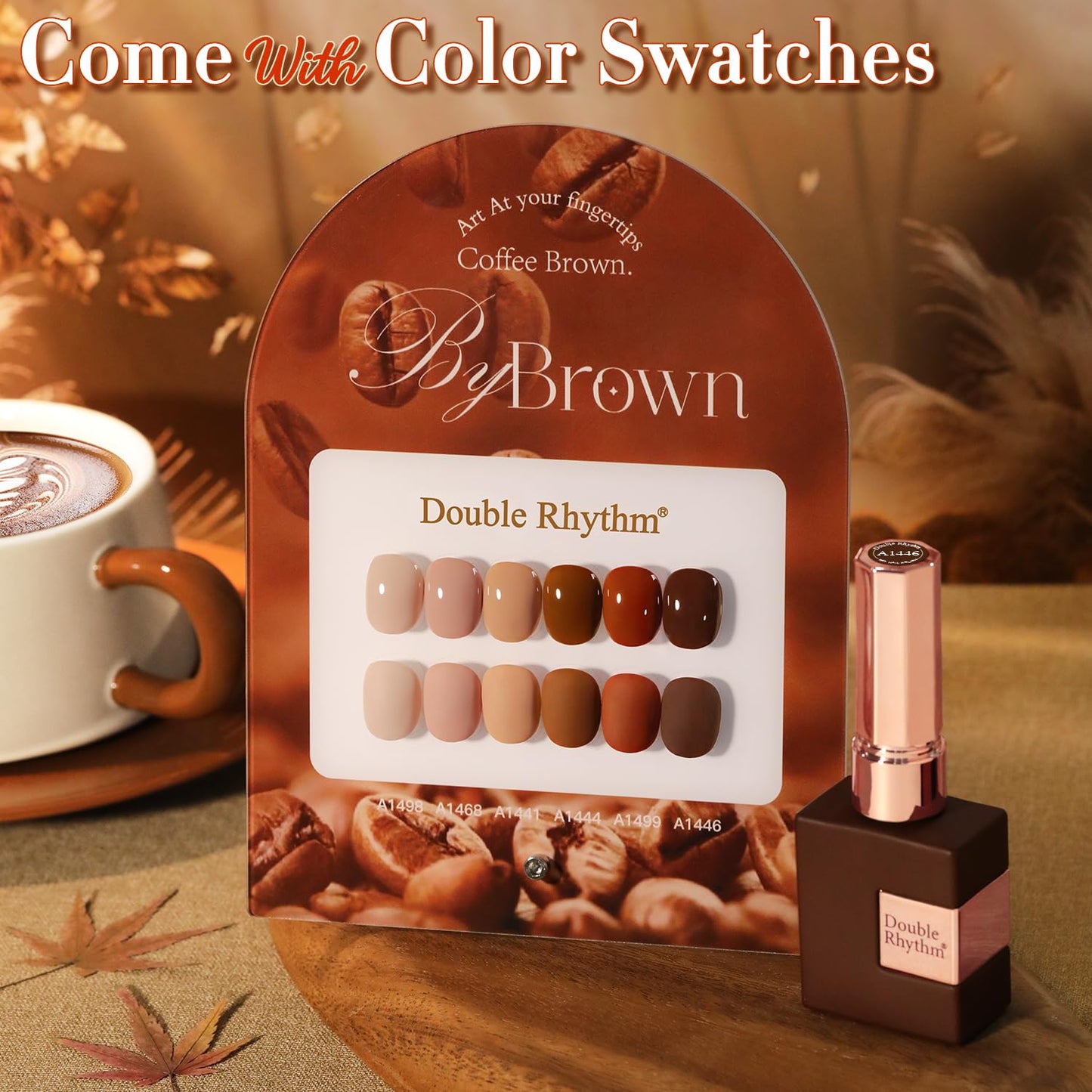 Double Rhythm 6 Pcs 15 ML Gel Polish Set Same Color Same Bottle Soak Off Gel Polish Kit Nail Art Manicure Salon DIY at Home for Women (Coffee Brown Nude Red Beige Pink-T6-5)