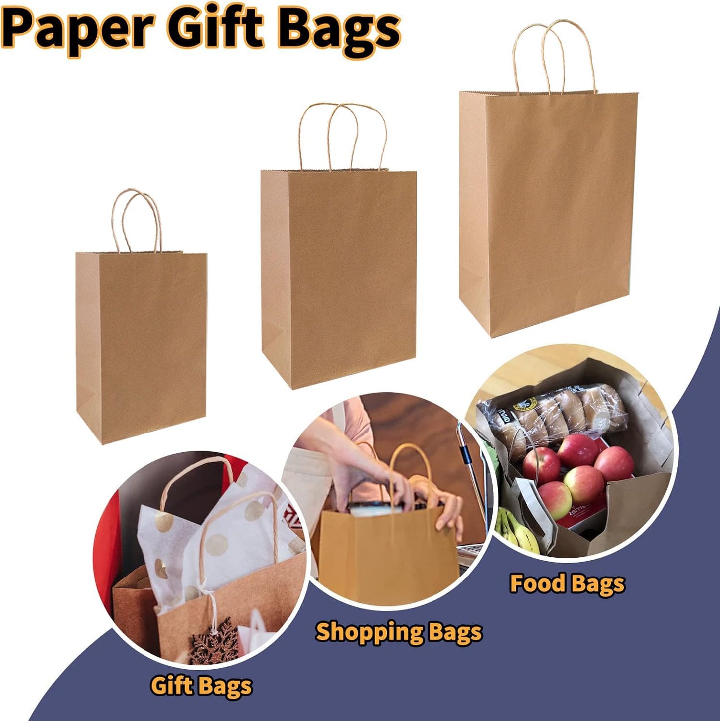 FACEBAG 90-Pack Brown Kraft Paper Bags with Handles Bulk, Assorted Sizes Gift