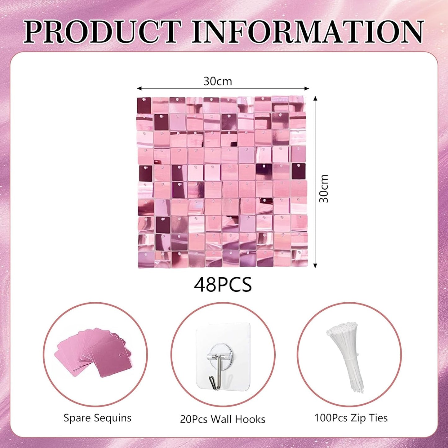 12PCS Light Pink Shimmer Wall Backdrop, Square Sequin Photo Backdrops Panel, Glitter Wall Background for Birthdays, Weddings, Christmas, Engagements, Disco Bachelorette Party Decoration (3FTx4FT)