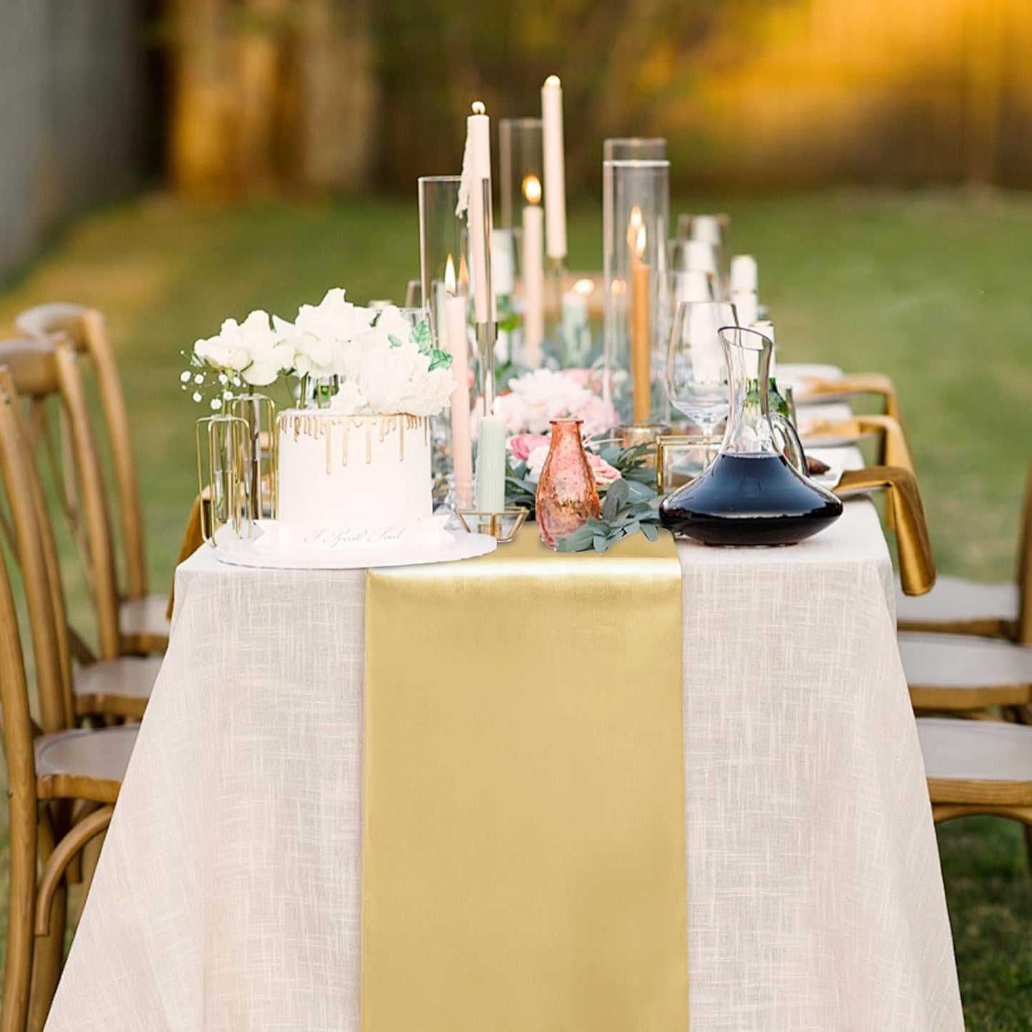 10 Pack Satin Table Runner 12 x 108 Inch Long Light Gold Silk Table Runner for Wedding Party Banquet Birthday Decoration