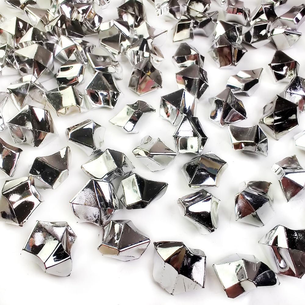 HappyFiller Silver Fake Ice Rocks Cubes Acrylic Gems Treasure Gemstones for Vase Fillers,Wedding Table Scatters,Crafts,Christmas Home Decorations,13 OZ