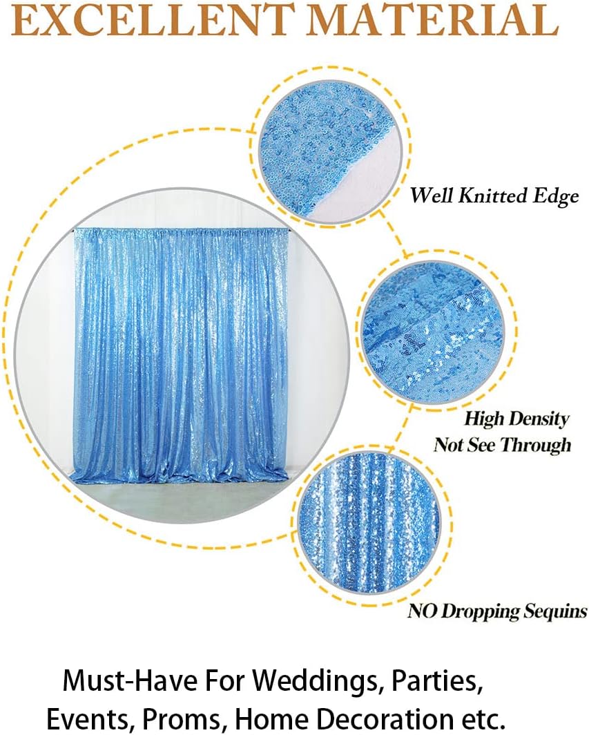 ShinyBeauty Baby Blue Sequin Backdrop Curtain | 2 Panels 5FTx10FT Glitter Wedding & Photography Background | Light Blue Shimmer Curtains for Elegant Events