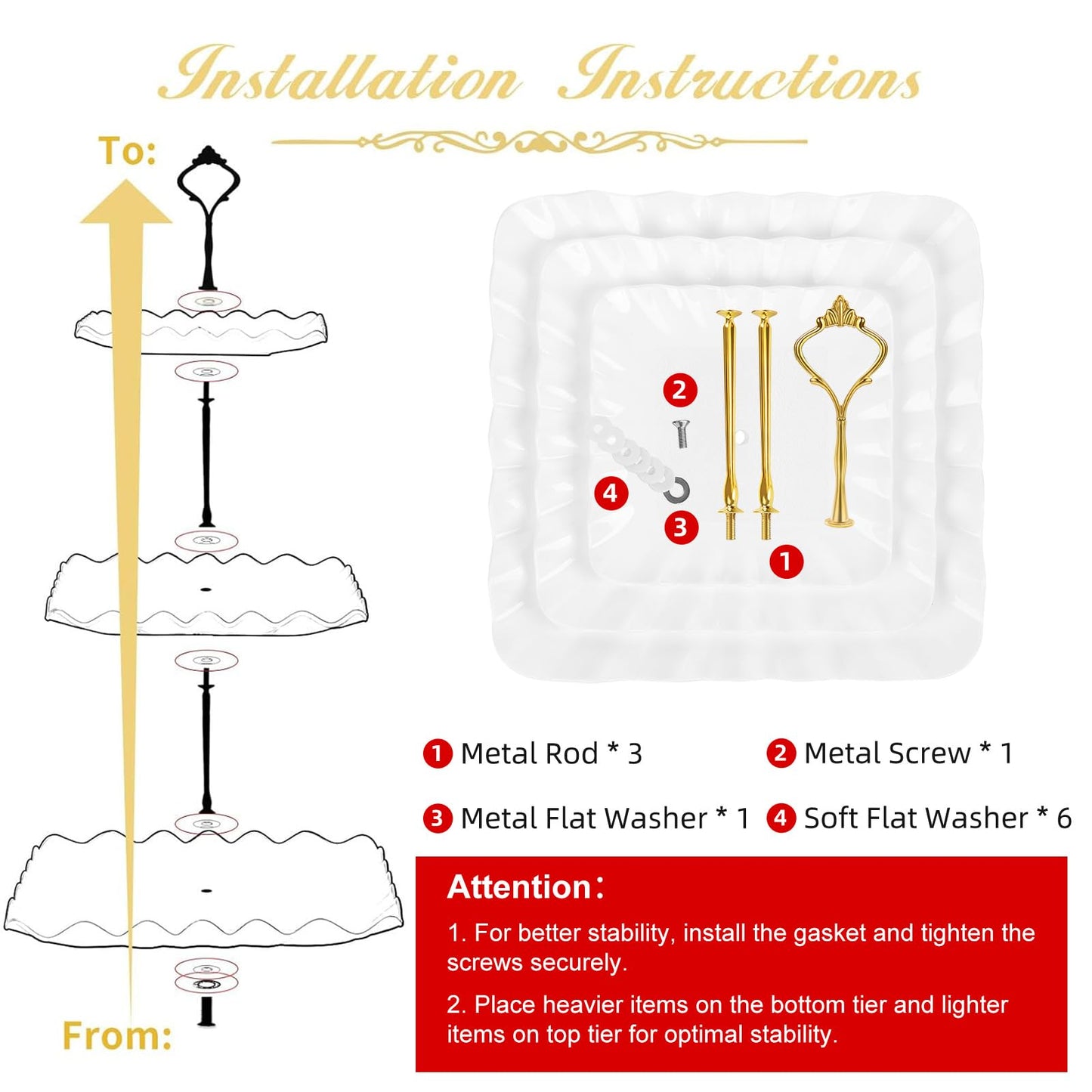 DAFURIET Plastic Dessert Cupcake Stand, 3 Tier Cupcake Tower Holder, White
