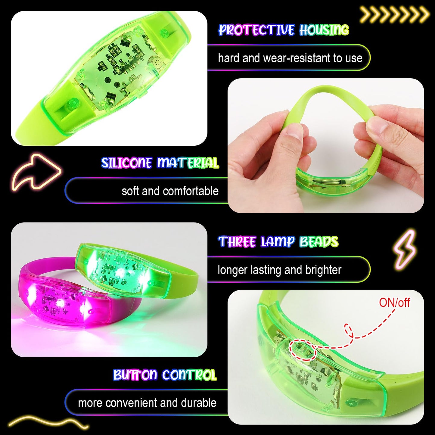 JellyArch 40 Pcs LED Glow Bracelets, Sound Activated LED Bracelets