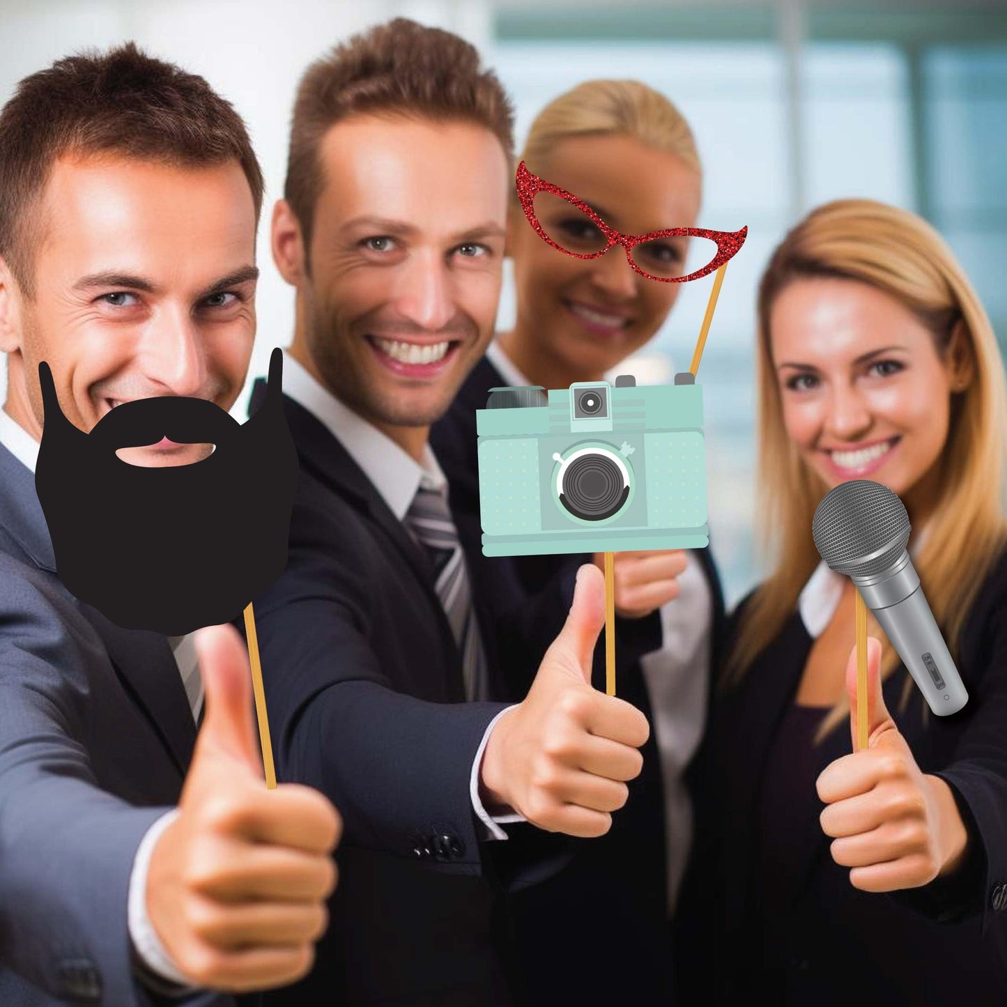 Party Photo Booth Props - 60-pc Photobooth Kit with 8 x 10-Inch Sign, 60 Adhesive Pads, 45 Sticks