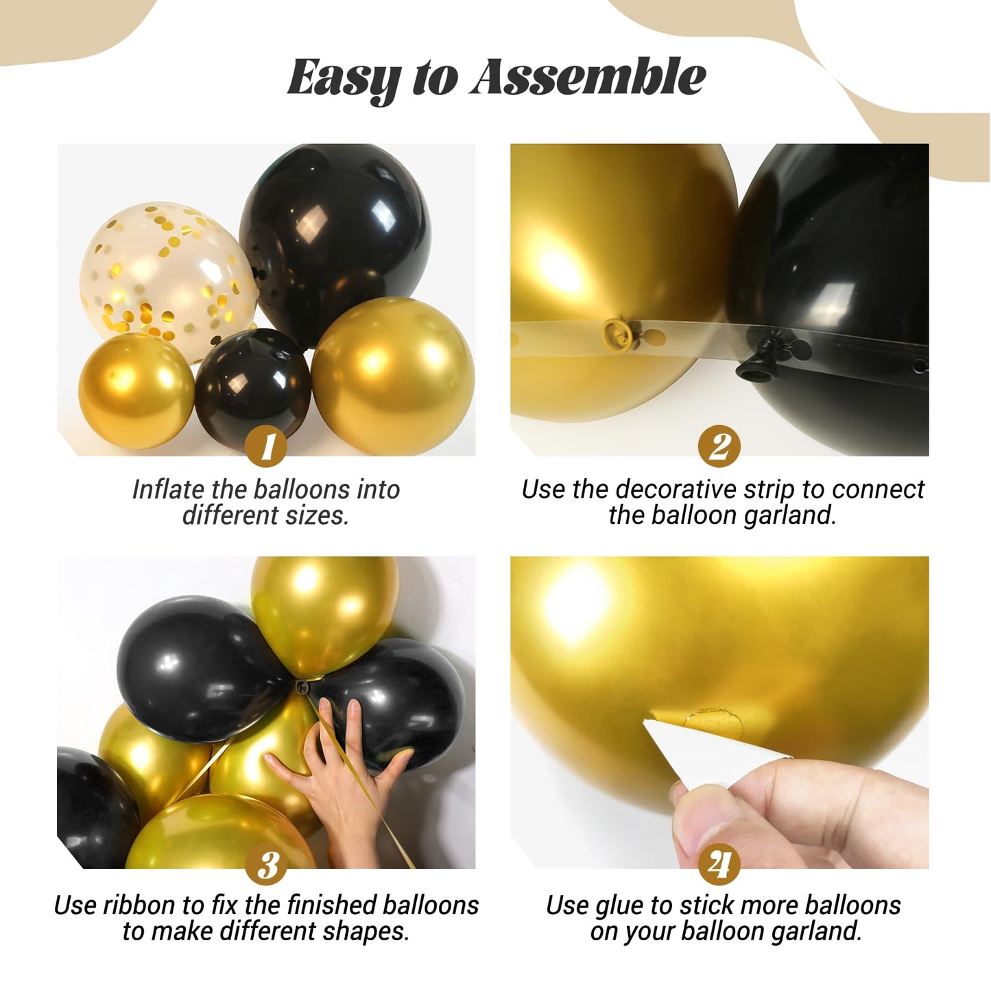 Black and Gold Balloons Garland Arch Kit with Black Gold Confetti Balloons