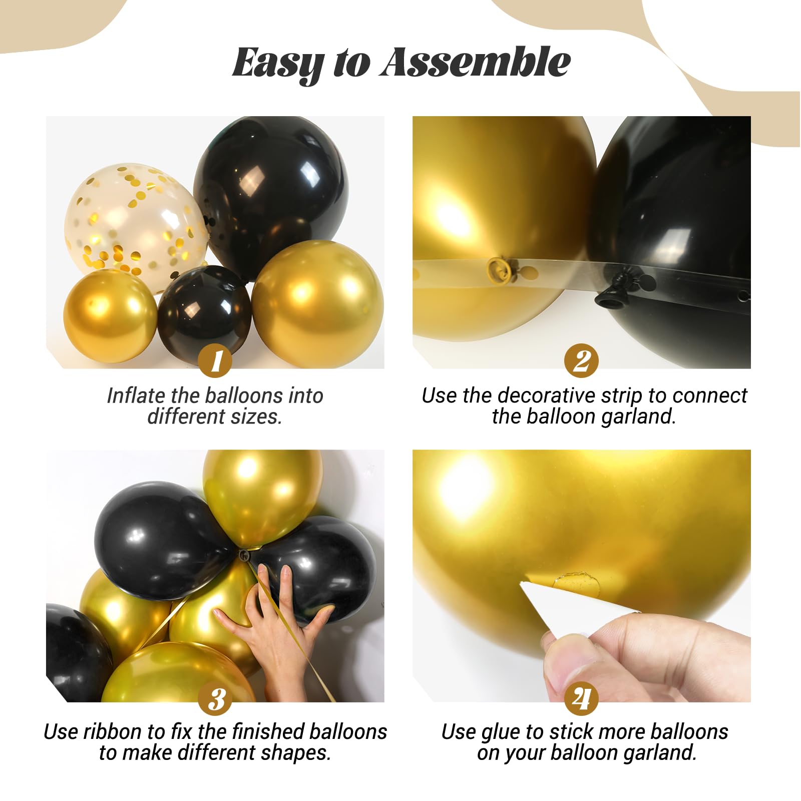 Black and Gold Balloons Garland Arch Kit with Black Gold Confetti Balloons
