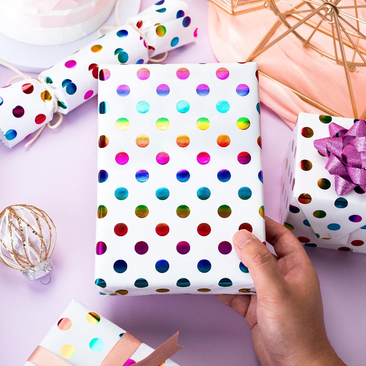 Yarcony Colorful Polka Dot Wrapping Paper,Gift Wrapping Paper, Rainbow Polka-Dot Gift Wrap for Present Packaing, Boy Girl Birthday, Party, Holiday,Christmas and Celebrations(17 Inch X 16.5 Feet)