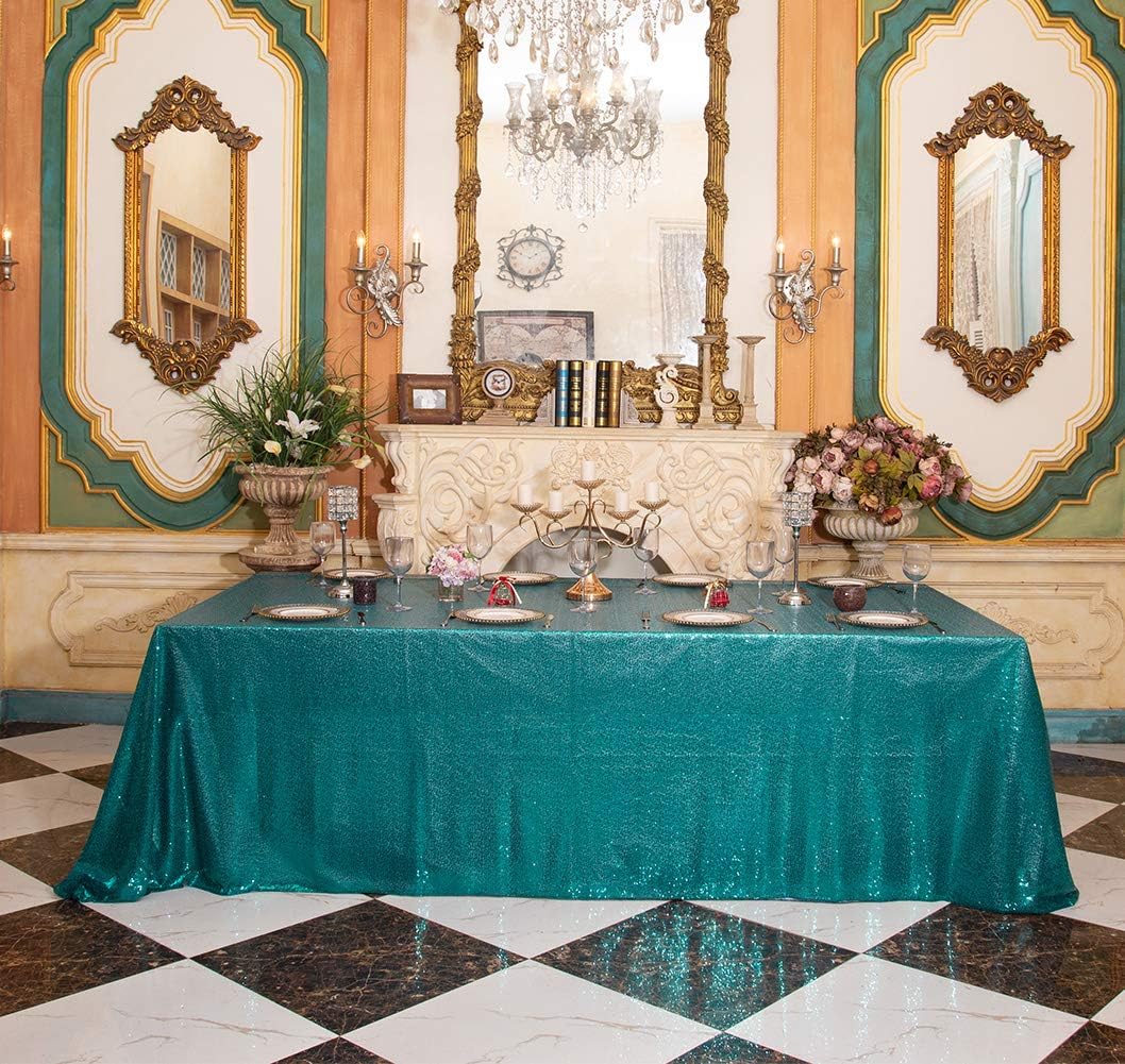 SquarePie Sequin Tablecloth Rectangular 60 x 102 Inch Teal Reflect Lights Bling Sparkly Table Linen for Wedding Party