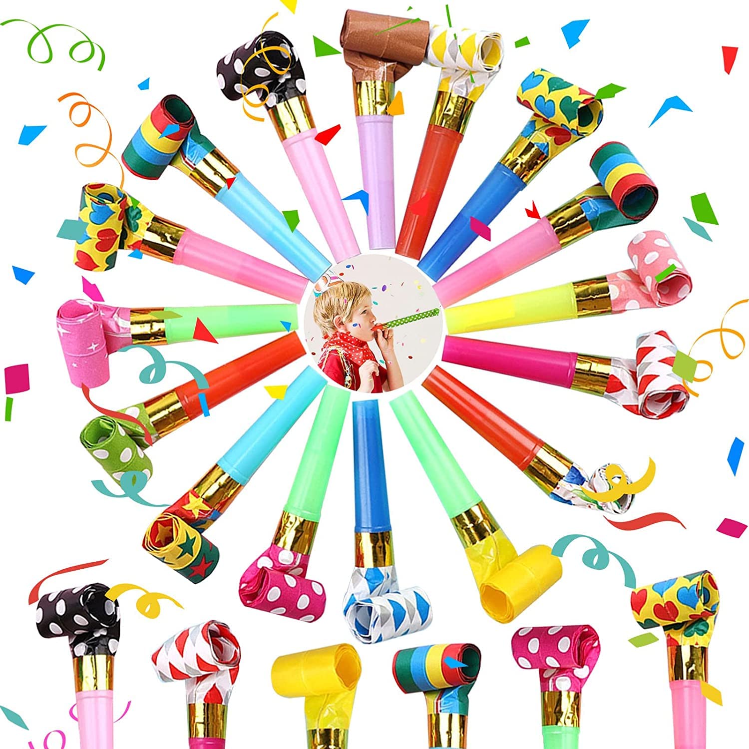 25pcs Party Blowers,Colourful Noisemakers Party Blowouts Squawkers Fringed Noise Maker,Birthday