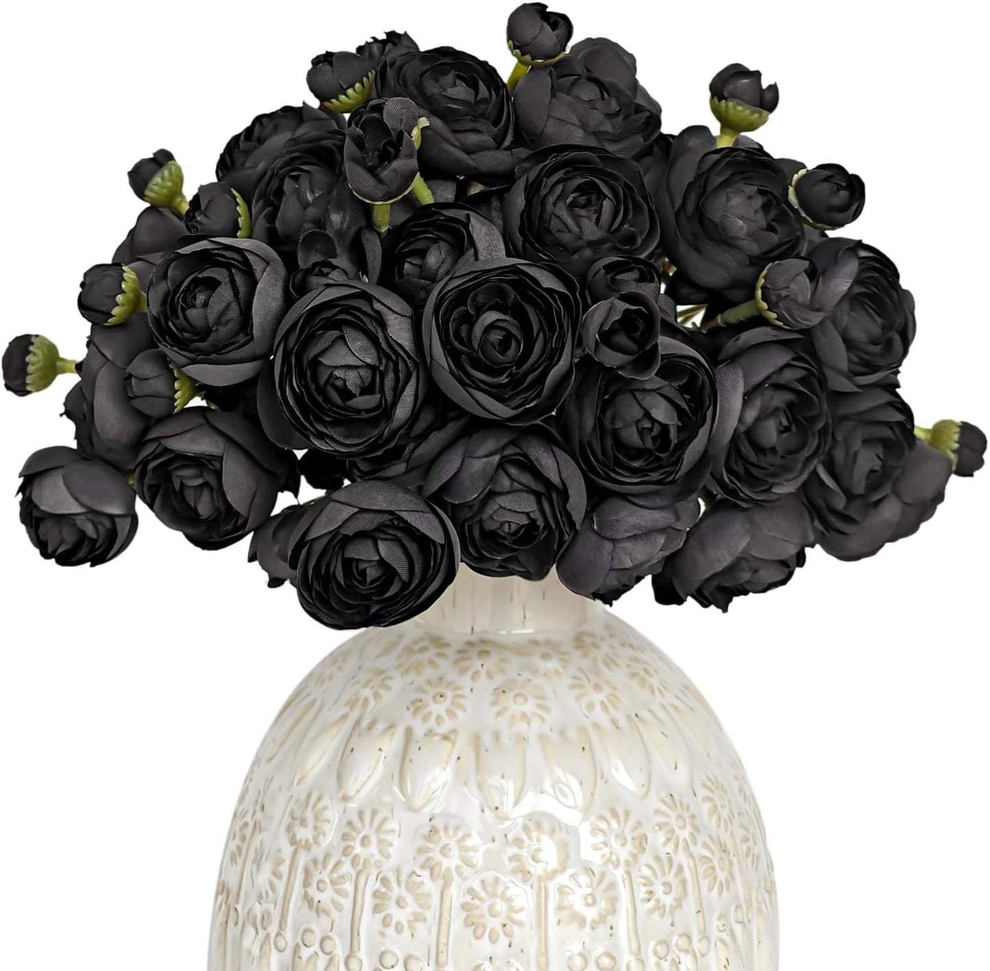 Letjolt Ranunculus Artificial Flower 18 Pcs Black Silk Ranunculus Wedding Bouquet Engagement Centerpieces Arrangements Bridal Shower Decorations Home Decor, Black