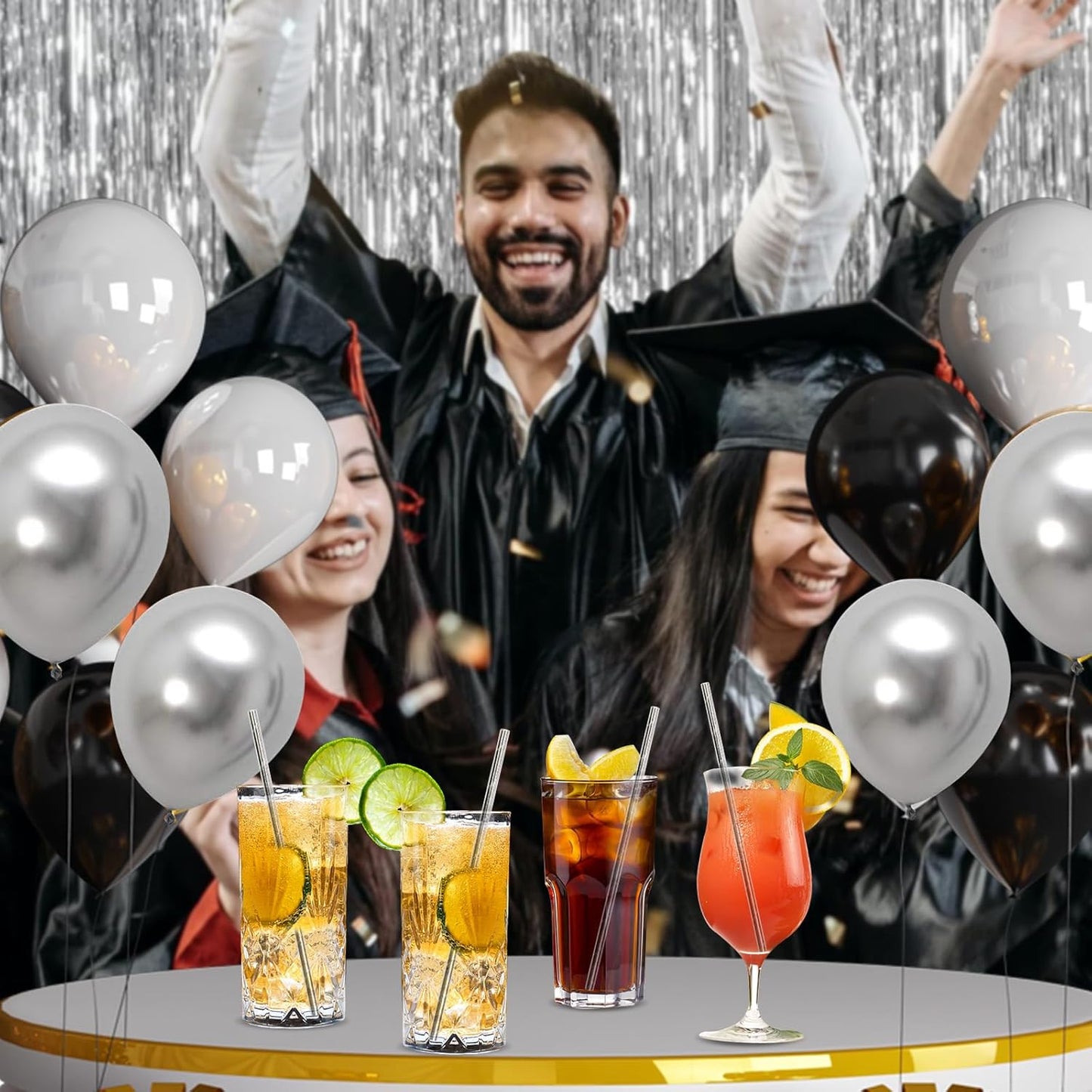 7.75" x 0.24" Silver Disposable Paper Drinking Straws for Cocktails, Party, Wedding, Bars, Restaurants, 100 Counts