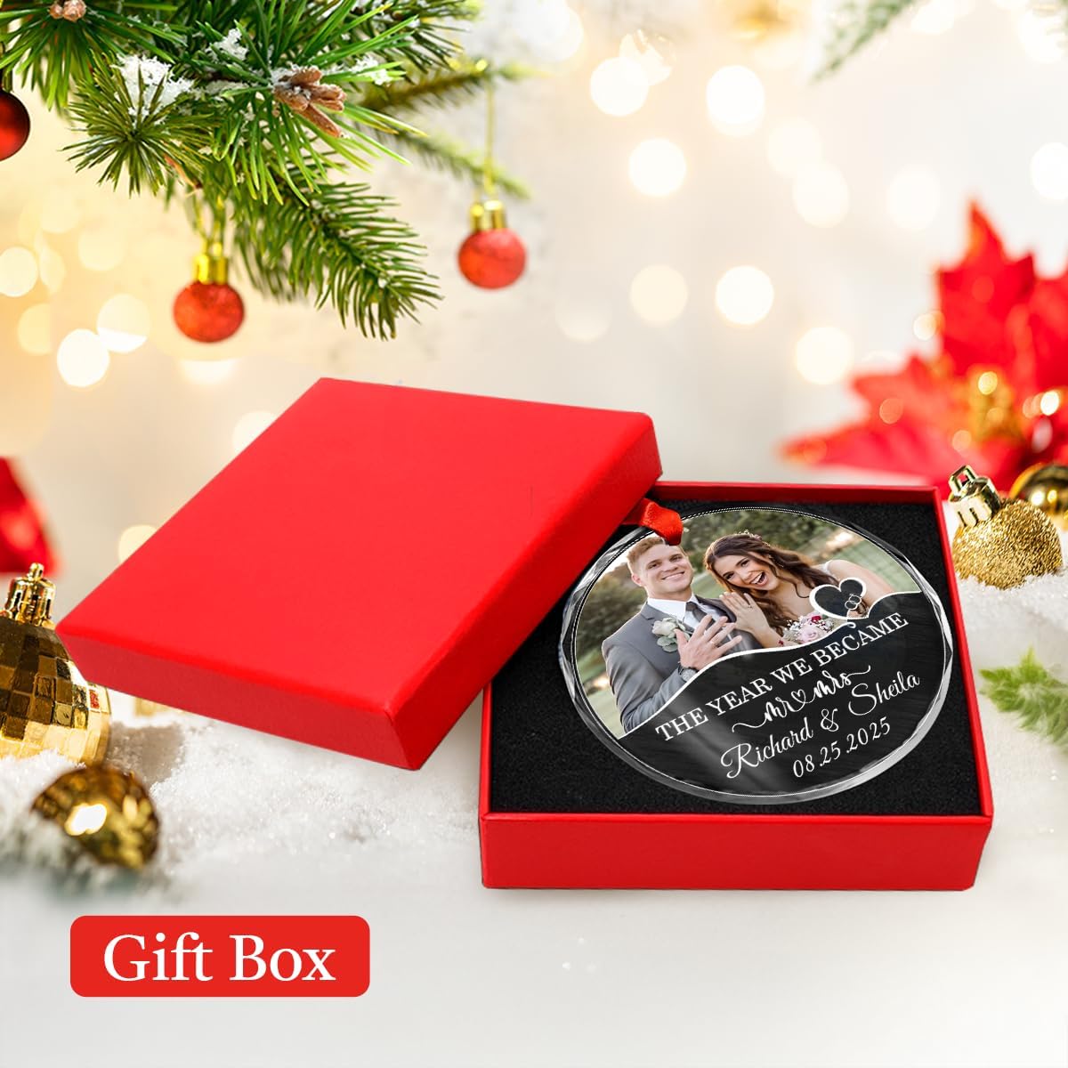 Personalized Christmas Ornaments with Names, Couple Glass Ornament, Custom Wedding Gifts for Couples 2025, Wedding Gift Ideas for Newly Wed Couple, Bride, Bridal Shower, Future Mr & Mrs (C2)