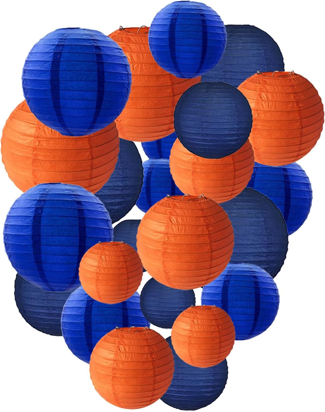 Blue Orange Paper Lanterns Decorative, Chinese/Japanese Hanging Round Paper Lanterns Decorations for Wedding, Graduation, University, College, High School, Birthday (12 PCS)