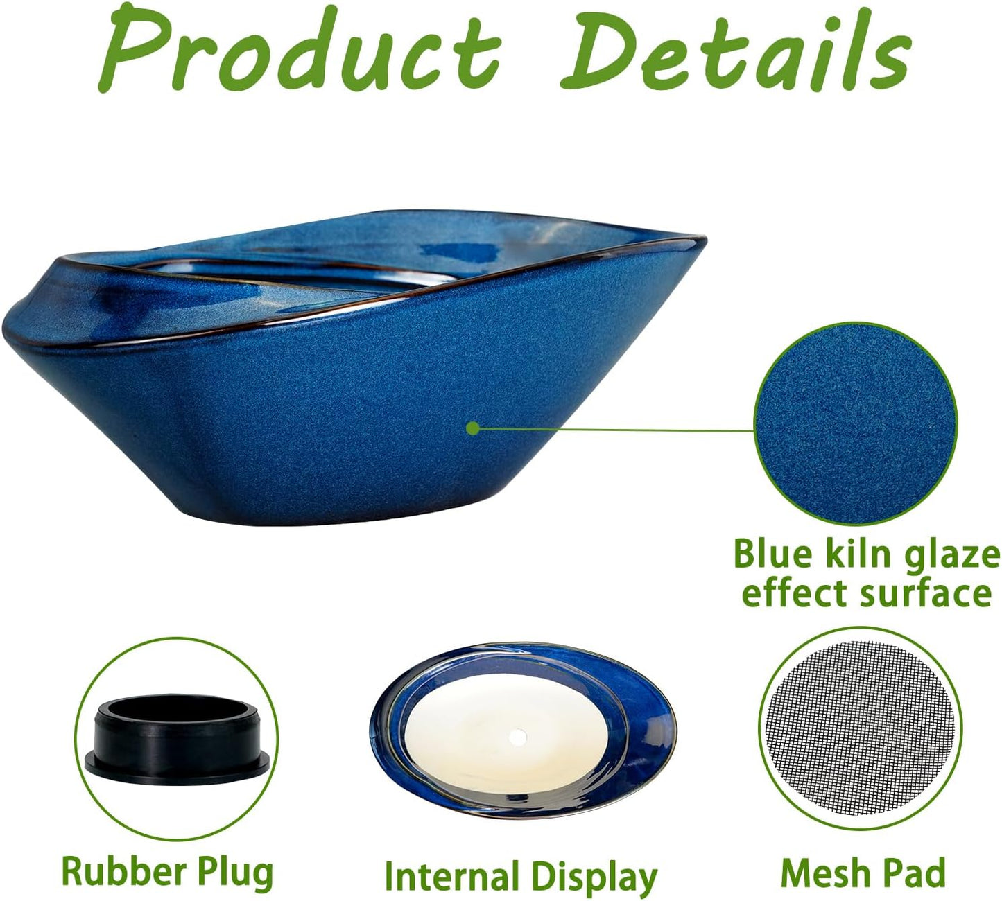 Bonsai Pot - 18 Inch Ceramic Planter for Indoor Outdoor Plants Bonsai Tree Pot Modern Large Succulent Planter Decorative Plant Pot with Drainage Hole Blue