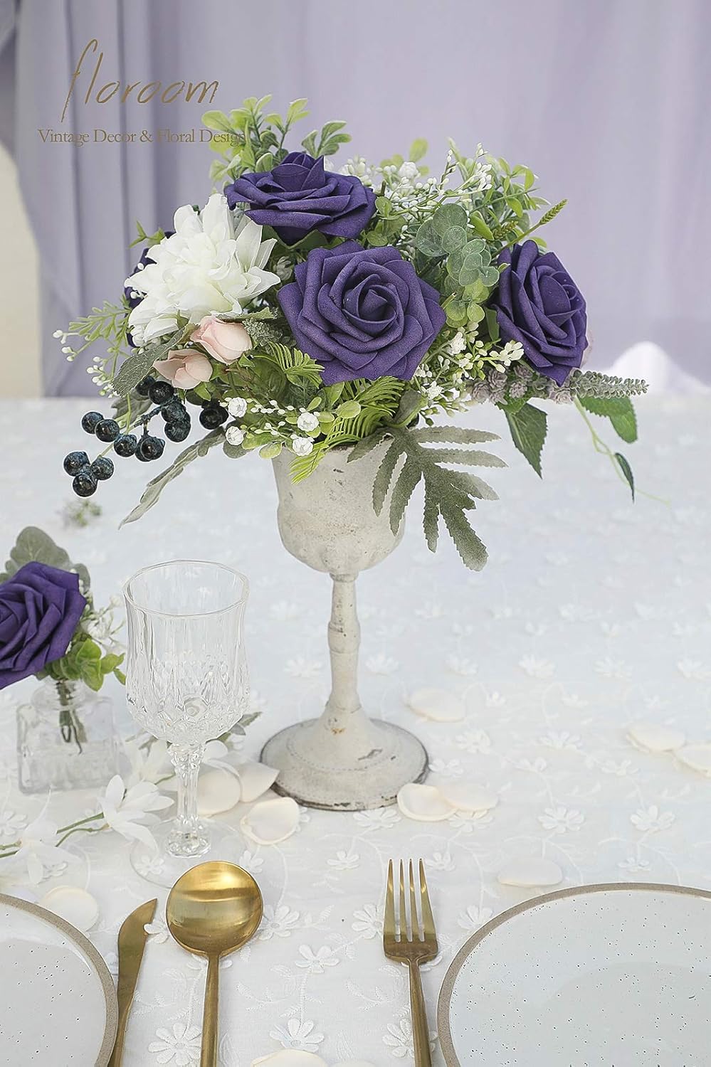 Floroom Artificial Flowers 25pcs Real Looking Violet Purple Foam Fake Roses with Stems for DIY Wedding Bouquets Bridal Shower Centerpieces Floral Arrangements Party Tables Home Decorations